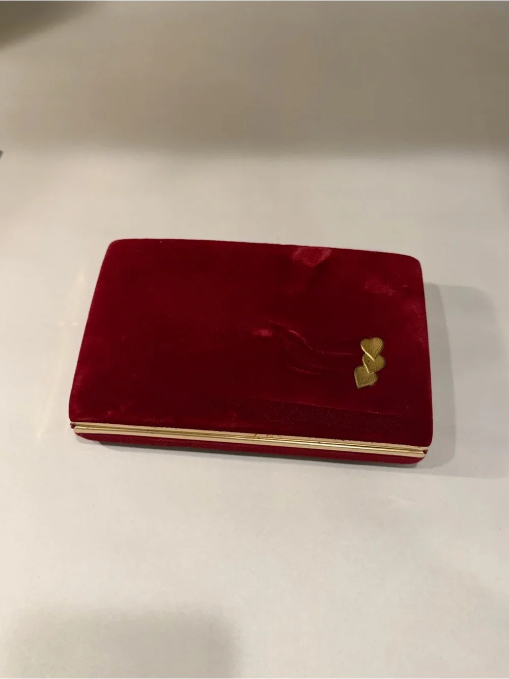 Vintage red  Velvet Jewelry Box Travel Case Mirror Square Dividers Gold Trim